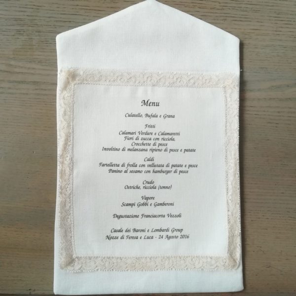 menu in tessuto con pizzo vallenciennes