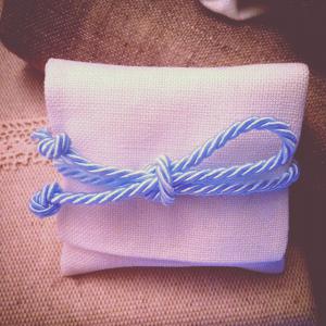 sacchetto lino bianco cordone azzurro
