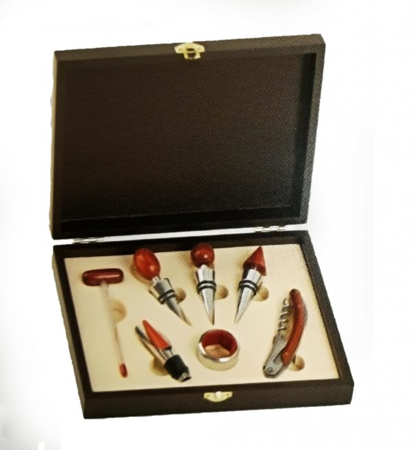 set legno vino sommelier 7 accessori